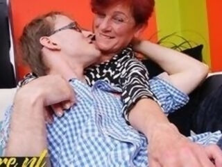 Nerdy Fellow Gives Red-Haired Grandma a Excellent Cunt Poking